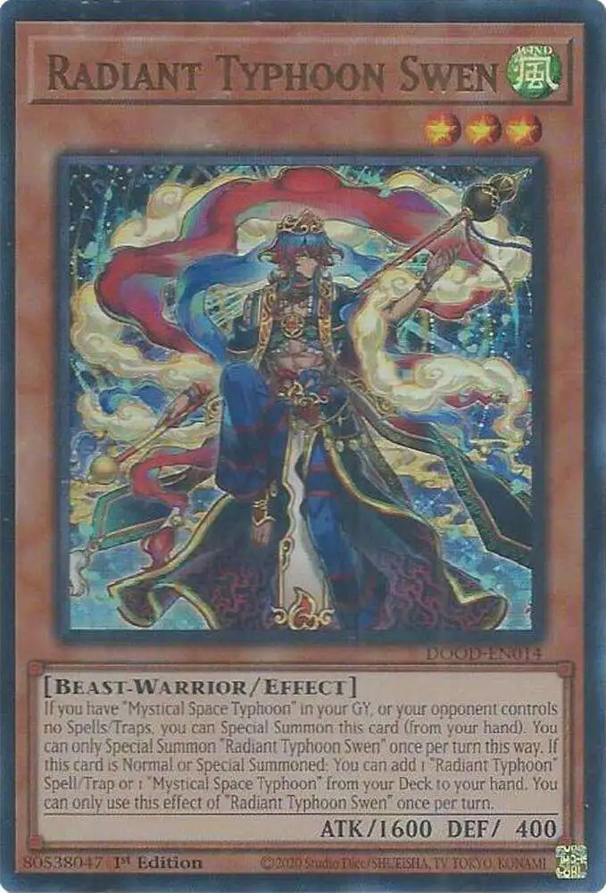 YuGiOh Trading Card Game Doom of Dimensions Ultra Rare Radiant Typhoon Swen DOOD-EN014