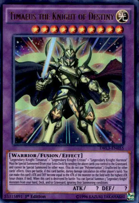 YuGiOh Trading Card Game Dragons of Legend: Unleashed Ultra Rare Timaeus the Knight of Destiny DRL3-EN055