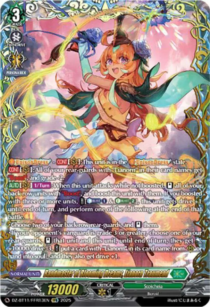 Cardfight Vanguard Symphony of Might Bloom Single Card Double Frame Rare Bandmaster of Blooming Dreams, Lianorn Traumend DZ-BT11FFR13EN - ToyWiz Cardfight Vanguard Symphony of Might Bloom Single Card Double Frame Rare Bandmaster of Blooming Dreams, Lianorn Traumend DZ-BT11FFR13EN - ToyWiz