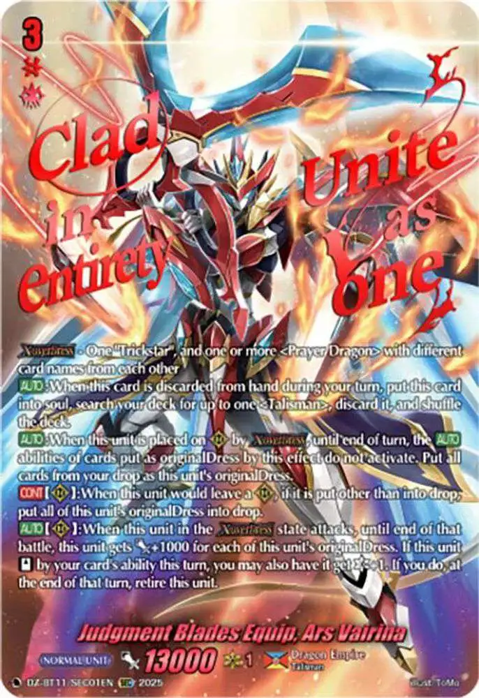 Cardfight Vanguard Symphony of Might Bloom Single Card Secret Judgment  Blades Equip, Ars Vairina DZ-BT11SEC01EN - ToyWiz