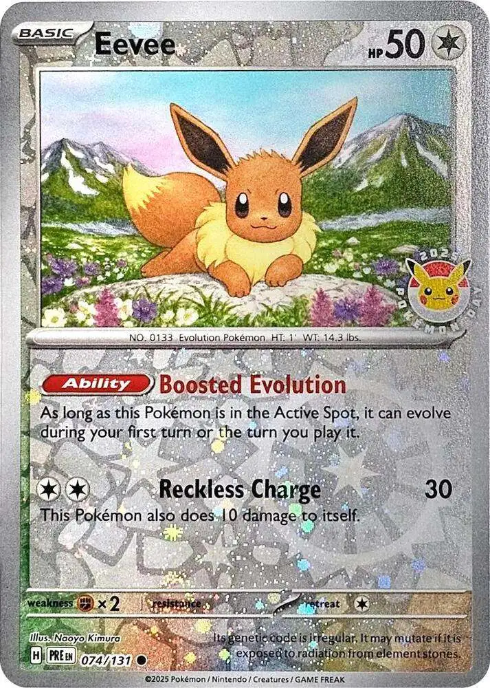 Pokemon Trading Card Game Prismatic Evolutions Reverse Cosmos Holo Eevee #74 [Pokemon Day 2025 Promo]