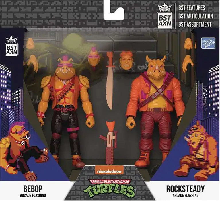 Teenage Mutant Ninja Turtles BST AXN Bebop & Rocksteady Exclusive Action Figure 2-Pack [SDCC 2022, Glow-in-the-Dark Version] (Pre-Order ships November)