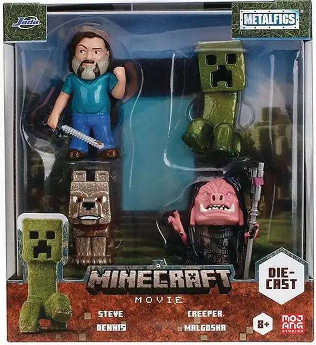 Minecraft Movie Metalfigs Steve, Dennis, Creeper Malgosha
