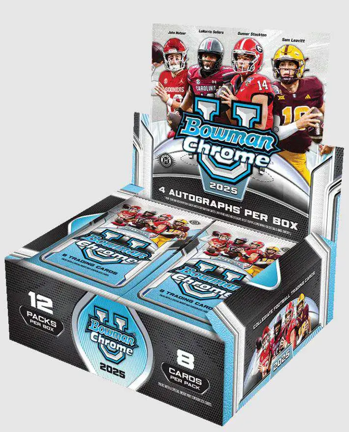 NCAA Topps 2025 Bowman University Chrome Football Trading Card HOBBY JUMBO Box [12 Packs]