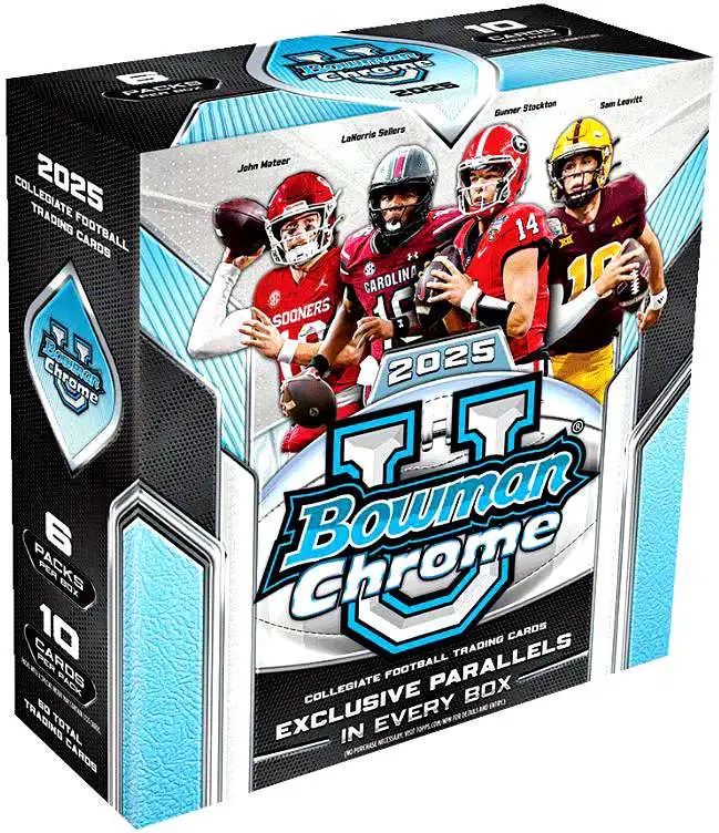 NCAA Topps 2025 Bowman Chrome University Football Trading Card MEGA Box [6 Packs]