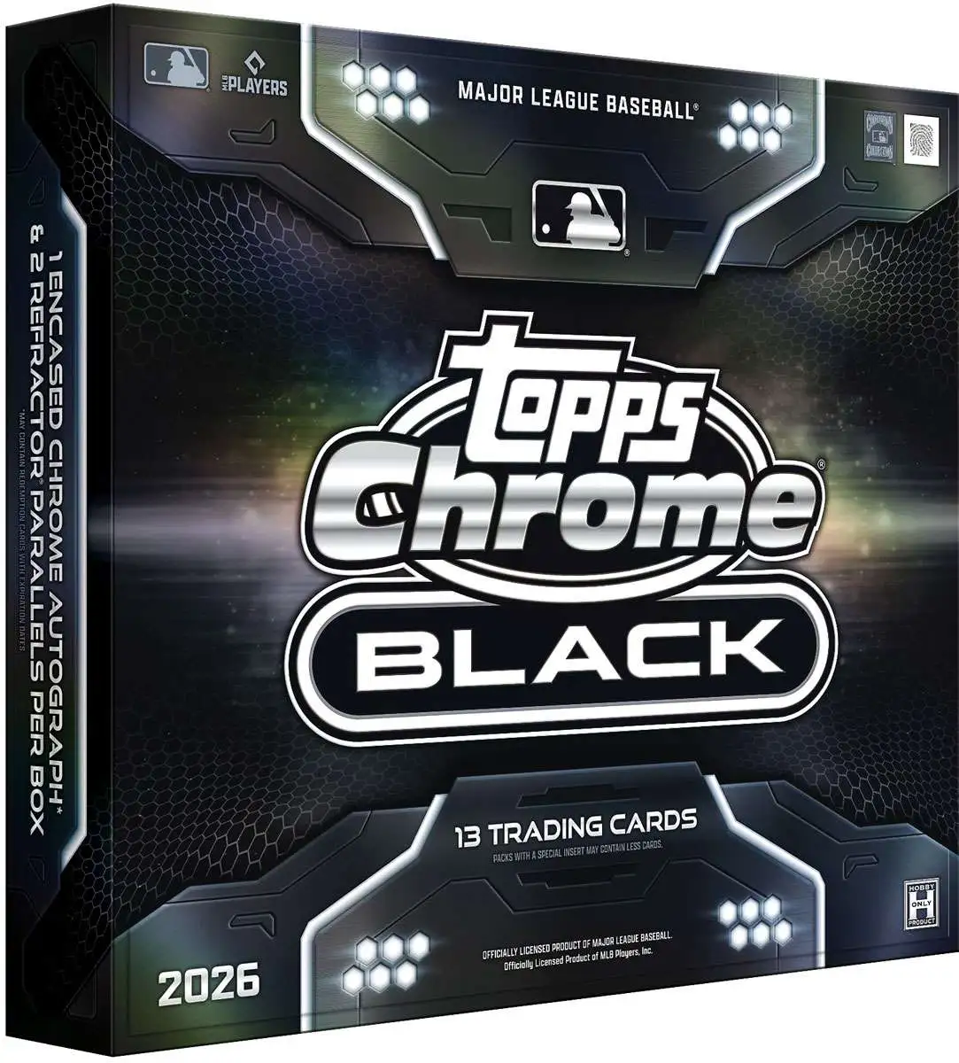 MLB Topps 2026 Chrome Black Baseball Trading Card HOBBY Box [2 Packs, 1 Encased Autographed Card]