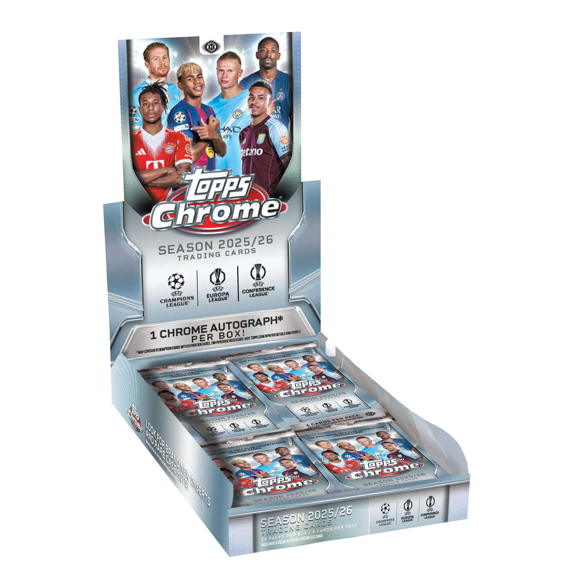 Topps 2025-26 Chrome UEFA Club Competitions Trading Card HOBBY Box [20 Packs]