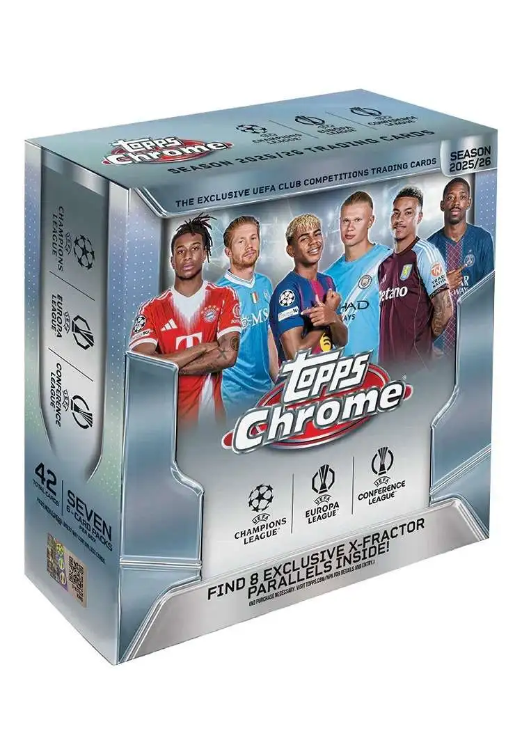 Topps 2025-26 Chrome UEFA Club Competitions Trading Card Mega Box [7 Packs]