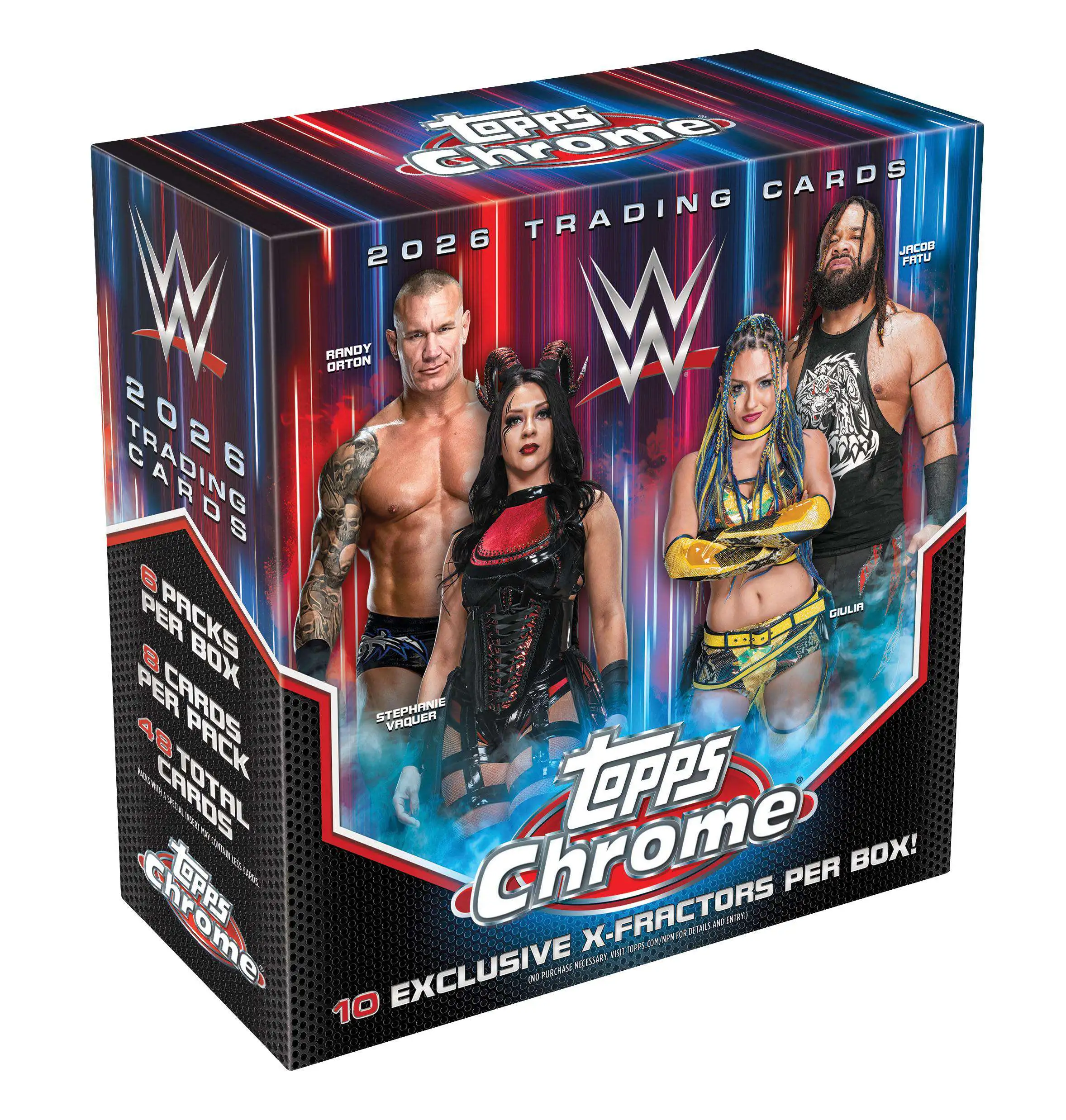 WWE Wrestling Topps 2026 Chrome Trading Card MEGA Box [6 Packs, 10 Exclusive X-Fractors]
