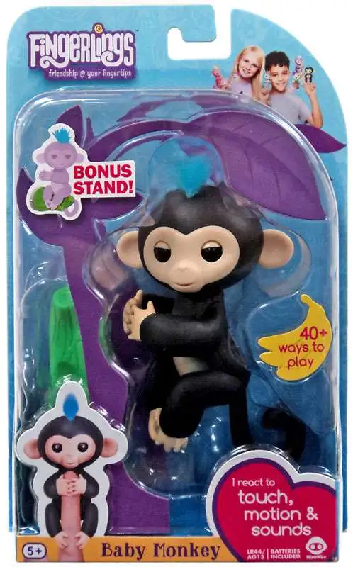 NIB FINGERLINGS Black Baby Monkey Finn Bonus Stand Interactive Toy WowWee 