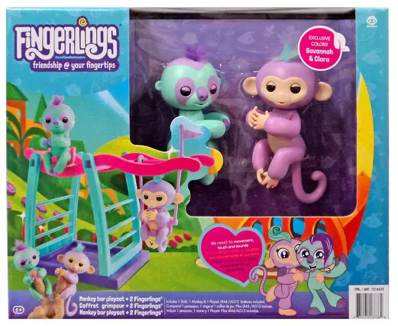 EXCLUSIVE Fingerlings Monkey Bar Playset with Two Fingerlings Sloth & Monkey 