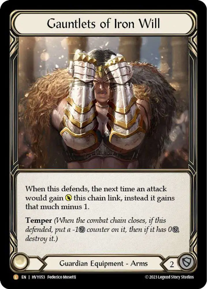 Flesh and Blood Trading Card Game Heavy Hitters Single Card Legendary Gauntlets of Iron Will HVY053 - ToyWiz Flesh and Blood Trading Card Game Heavy Hitters Single Card Legendary Gauntlets of Iron Will HVY053 - ToyWiz
