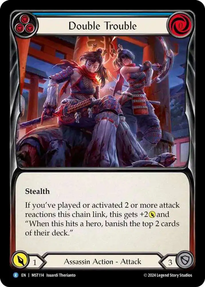 Flesh and Blood Trading Card Game Part the Mistveil Single Card Rare Double Trouble MST114 Blue - ToyWiz Flesh and Blood Trading Card Game Part the Mistveil Single Card Rare Double Trouble MST114 Blue - ToyWiz