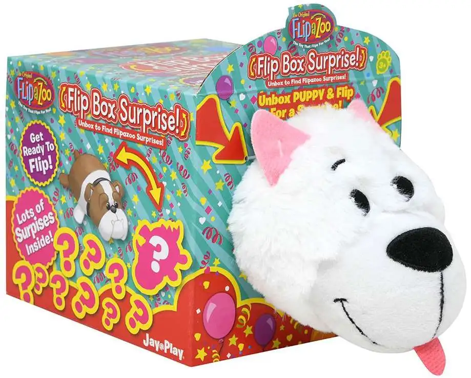 Flip a Zoo Flip Box Surprise! White Dog 7-Inch Plush