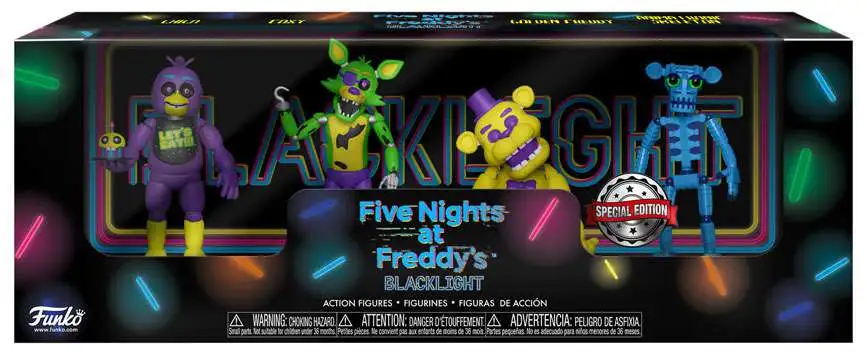 Funko Five Nights at Freddys Blacklight Chica, Foxy, Golden Freddy  Animatronic Skeleton Exclusive 2 Mini Figure 4-Pack - ToyWiz