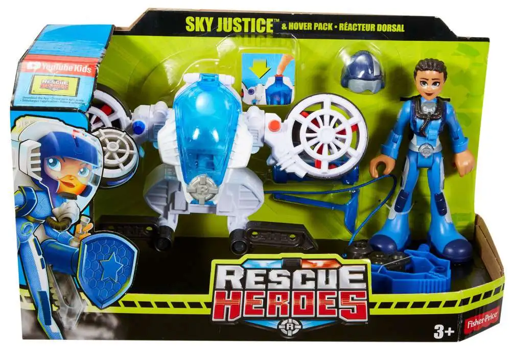 Fisher Price Rescue Heroes Sky Justice & Hover Pack Vehicle & Action Figure