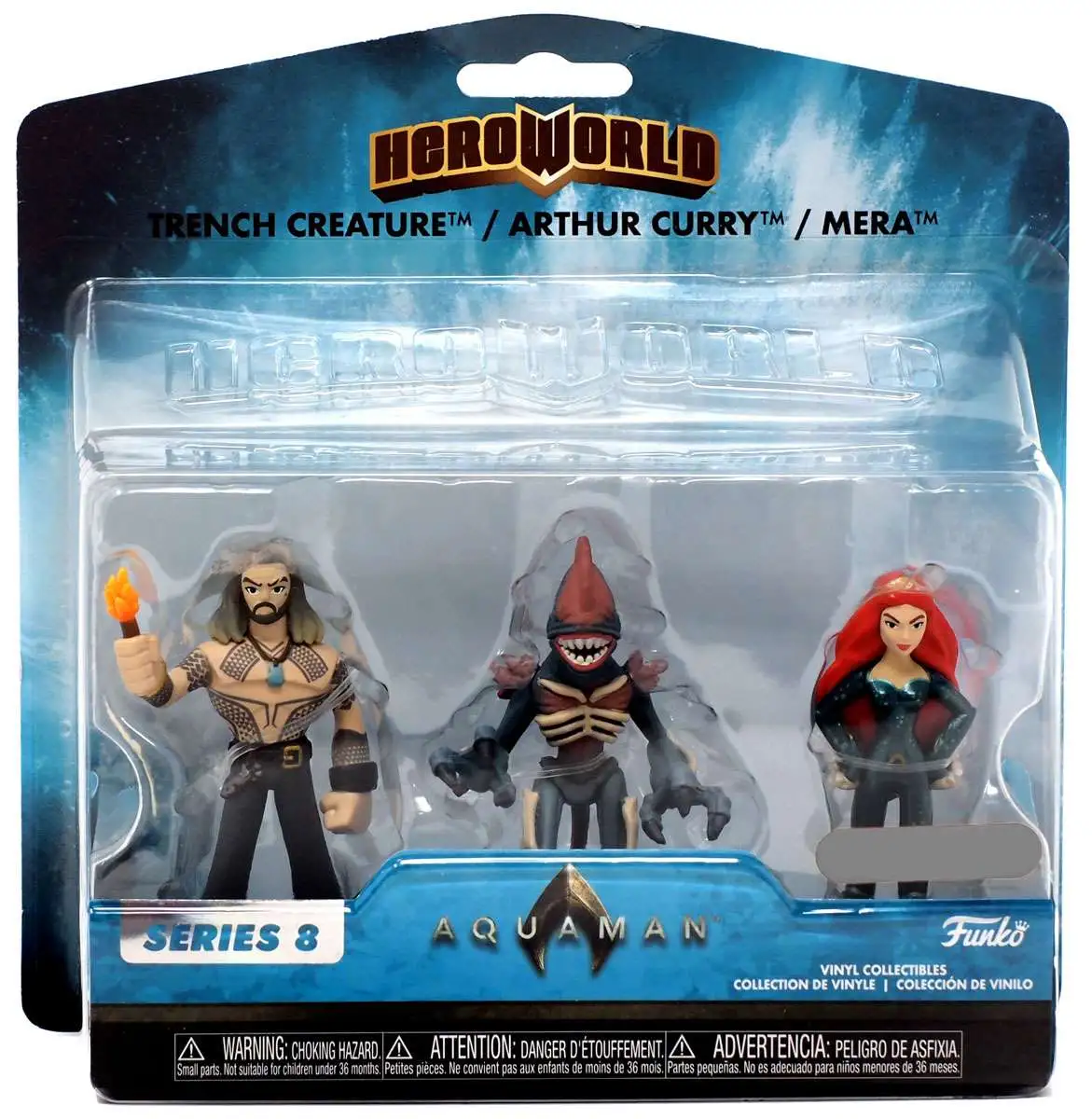 Funko DC Hero World Series 8 Trench Creature, Arthur Curry & Mera Exclusive 4-Inch Vinyl Figure 3-Pack [Loose]