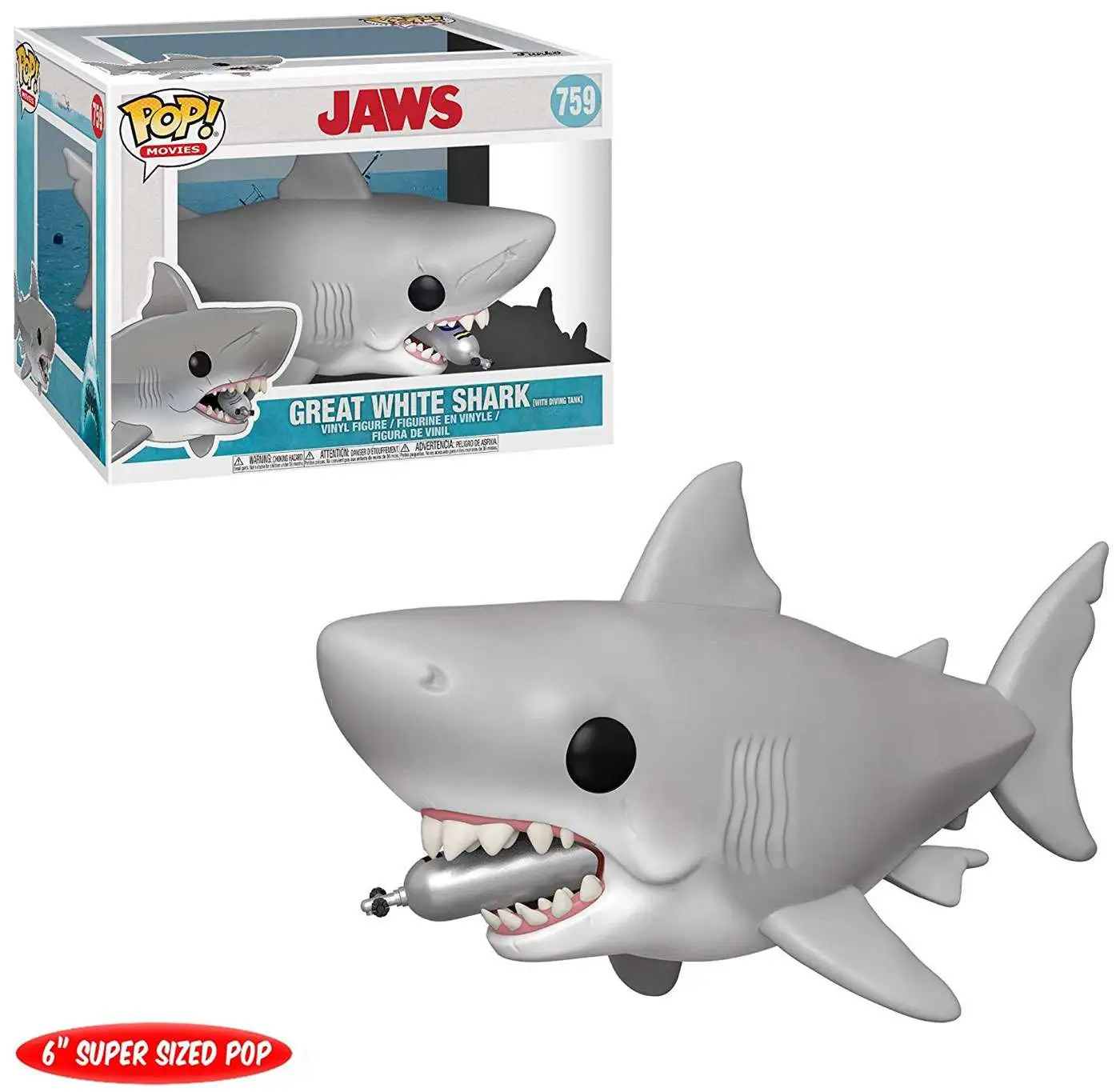 Funko Jaws POP! Movies Great White Shark 6-Inch Vinyl Figure #759 [Super-Size, Diving Tank in Mouth, Damaged Package]