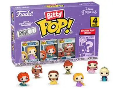 Funko Disney Princess Bitty POP! Rapunzel, Merida, Moana & 1 Mystery Chase! 4-Pack