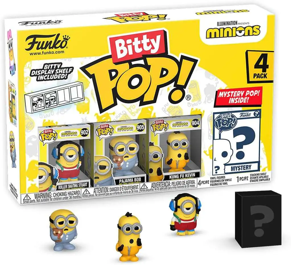 Funko Despicable Me Minions Bitty POP! Roller Skating Stuart, Pajama Bob & Kung Fu Kevin Micro Figure 4-Pack