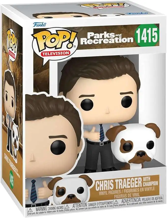 Funko Parks and Rec 15th Anniversary POP! Television Chris Traeger & Champion Vinyl Figure #1415