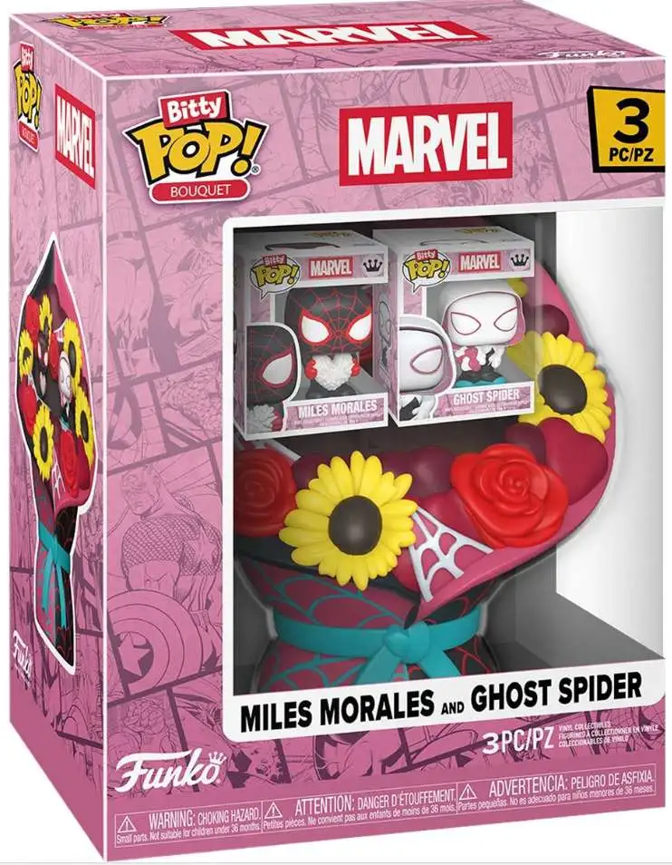 Funko Spider-Man Valentine's Day Bitty POP! Miles Morales and Ghost Spider Mini-Figure Bouquet [3 Piece Set]