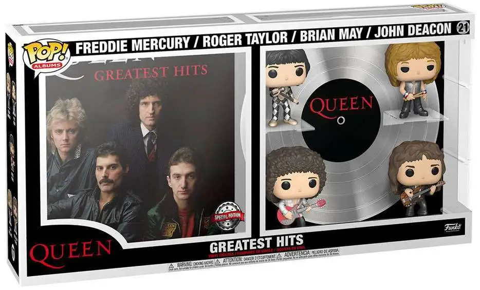 Funko Queen Deluxe POP Rock Albums Hits Exclusive Vinyl Figure 4-Pack 21 Freddie Mercury, Roger Taylor, Brian John Deacon - ToyWiz