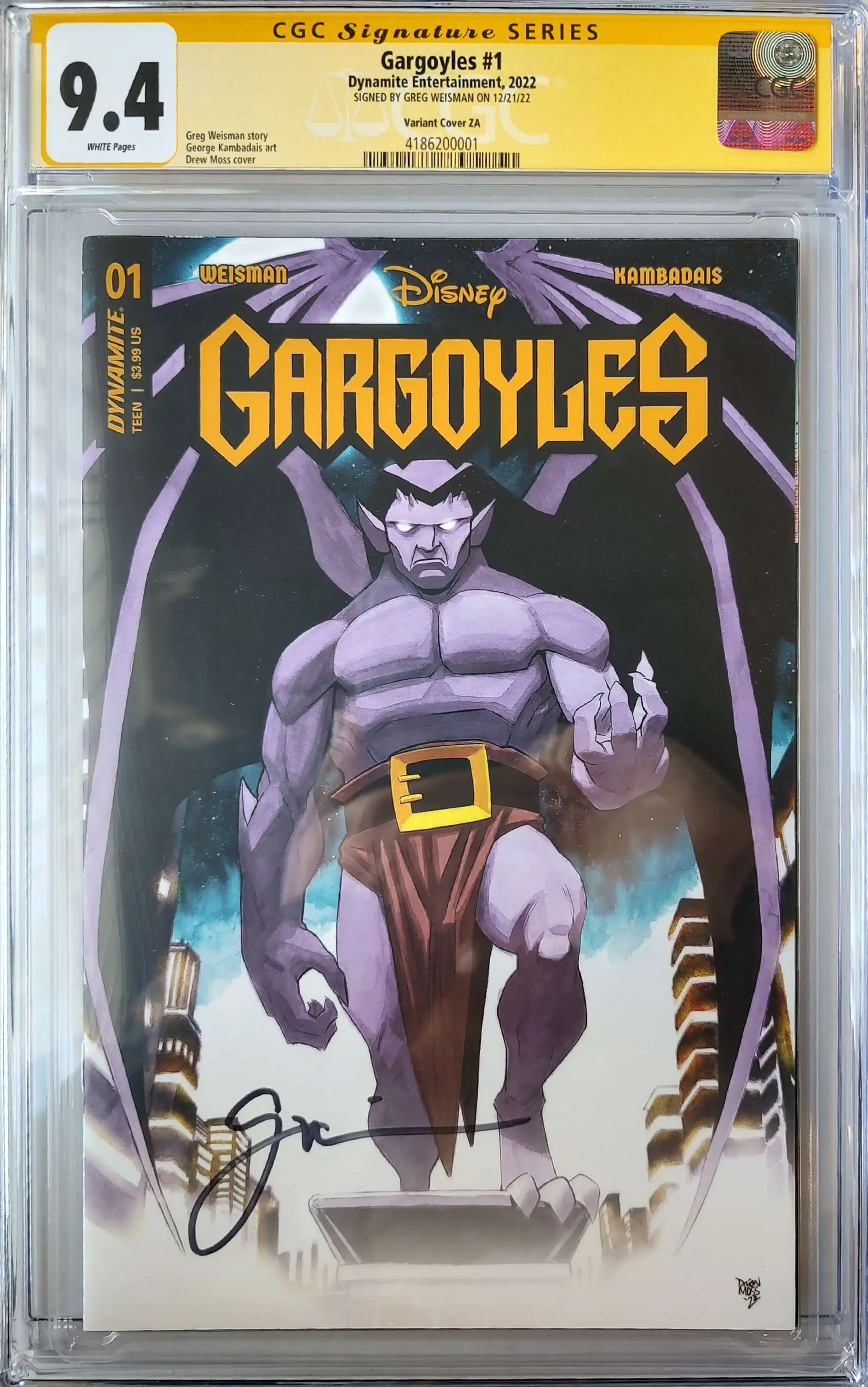 Dynamite Entertainment Gargoyles #1 1:250 Moss Incentive Comic Book [Signed by Greg Weisman] [CGC 9.4]