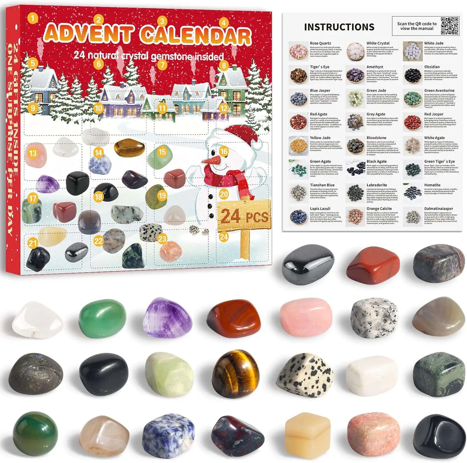 2024 Holiday Natural Crystal Gemstone Advent Calendar [24 Pieces]