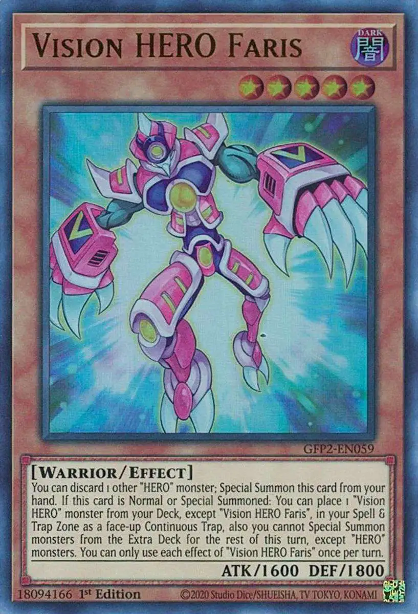 YuGiOh Trading Card Game 2022 Ghosts From The Past 2nd Haunting Ultra Rare Vision HERO Faris GFP2-EN059