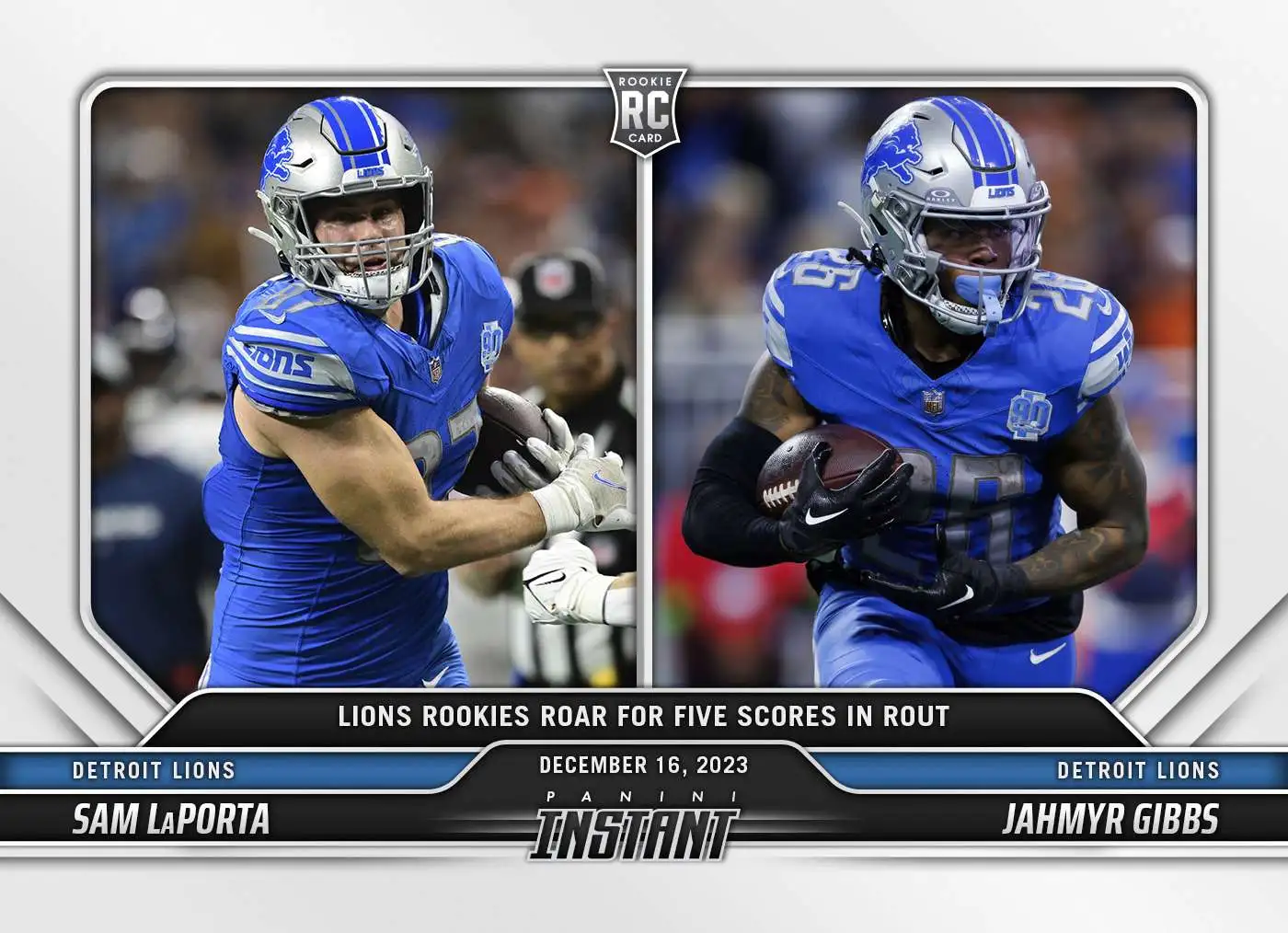 NFL Detroit Lions 2023 Panini Instant Football Sam LaPorta / Jahmyr Gibbs #93 [Rookie, Lions Rookies Roar For Five Scores In Rout]