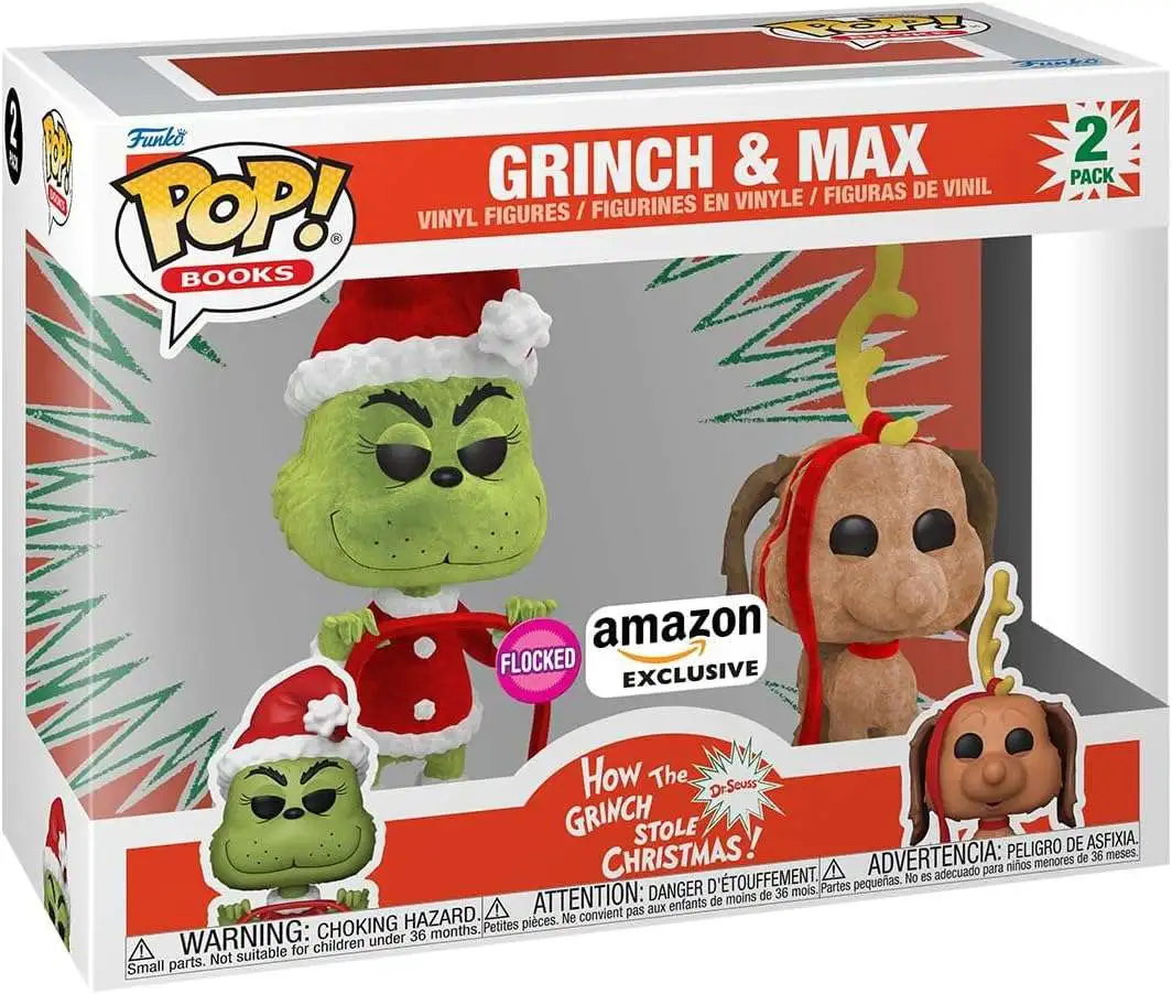 Funko Dr. Seuss How the Grinch Stole Christmas POP! Books Grinch & Max Exclusive Vinyl Figure 2-Pack [Flocked]