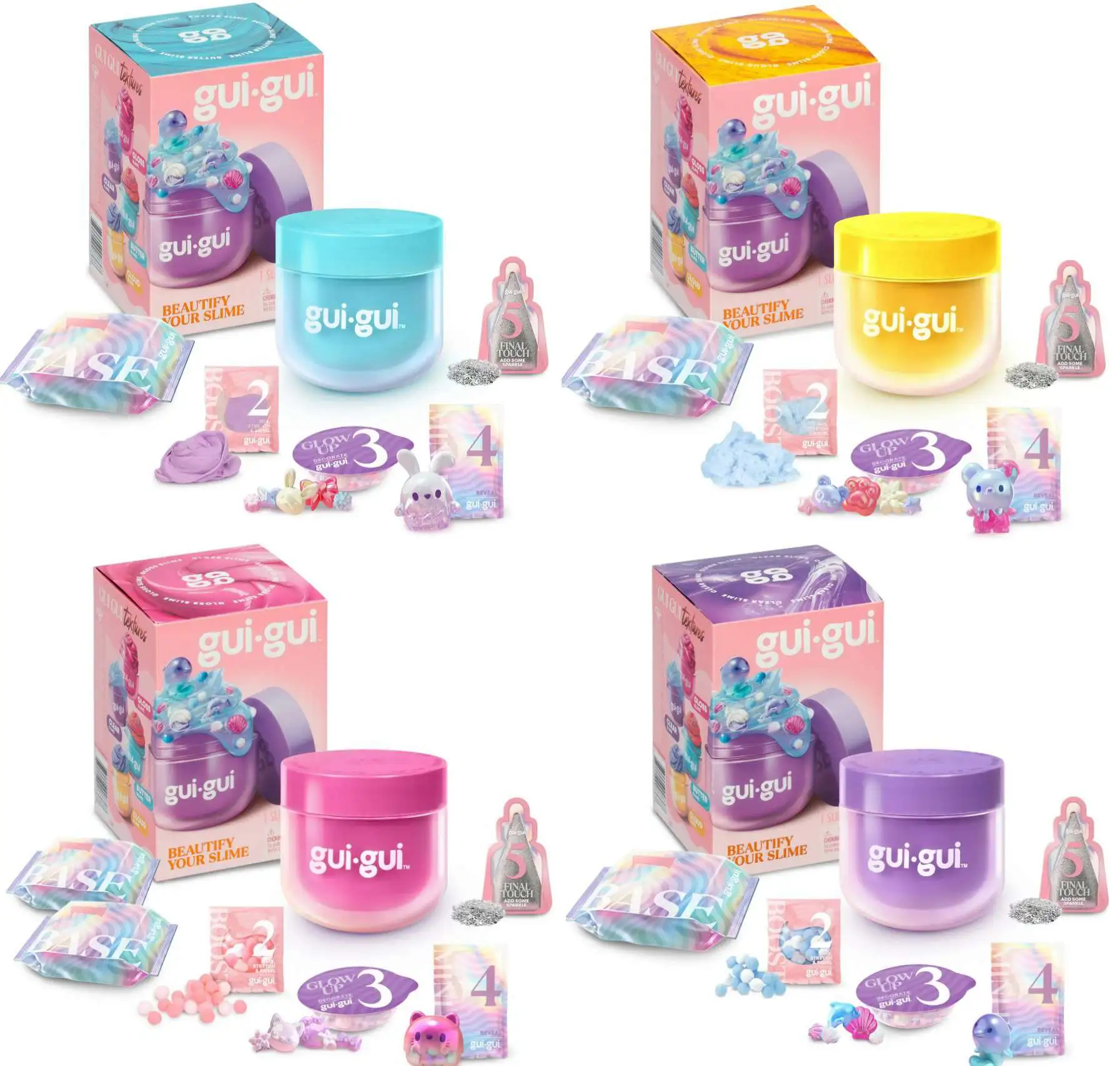Gui-Gui Slime Blue, Yellow, Pink & Purple Set of 4 Color Packs