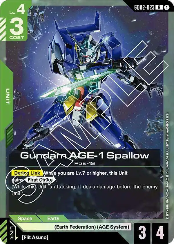 Trading Card Game Dual Impact Rare Gundam AGE-1 Spallow GD02-023