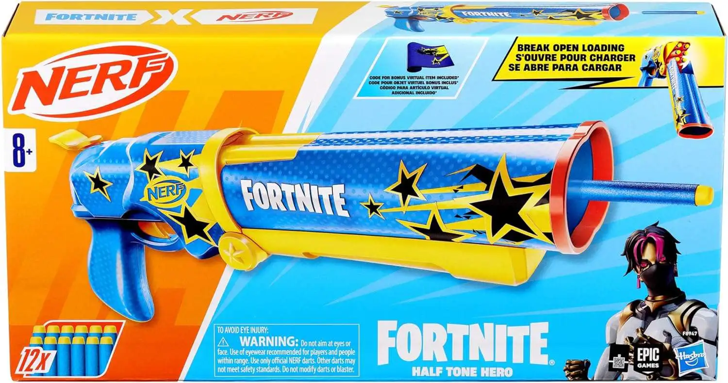 NERF Fortnite Half Tone Hero Exclusive Dart Blaster Toy [Bonus Code Unlock!]