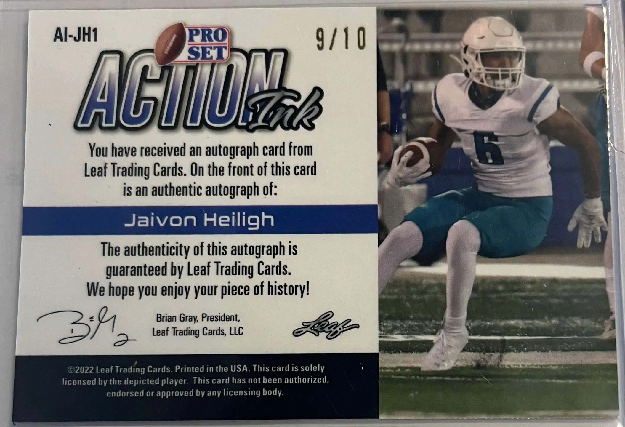 2022 Leaf Pro Set Draft - Autographs #PSA-JH2 - Jaivon Heiligh [EX to NM]