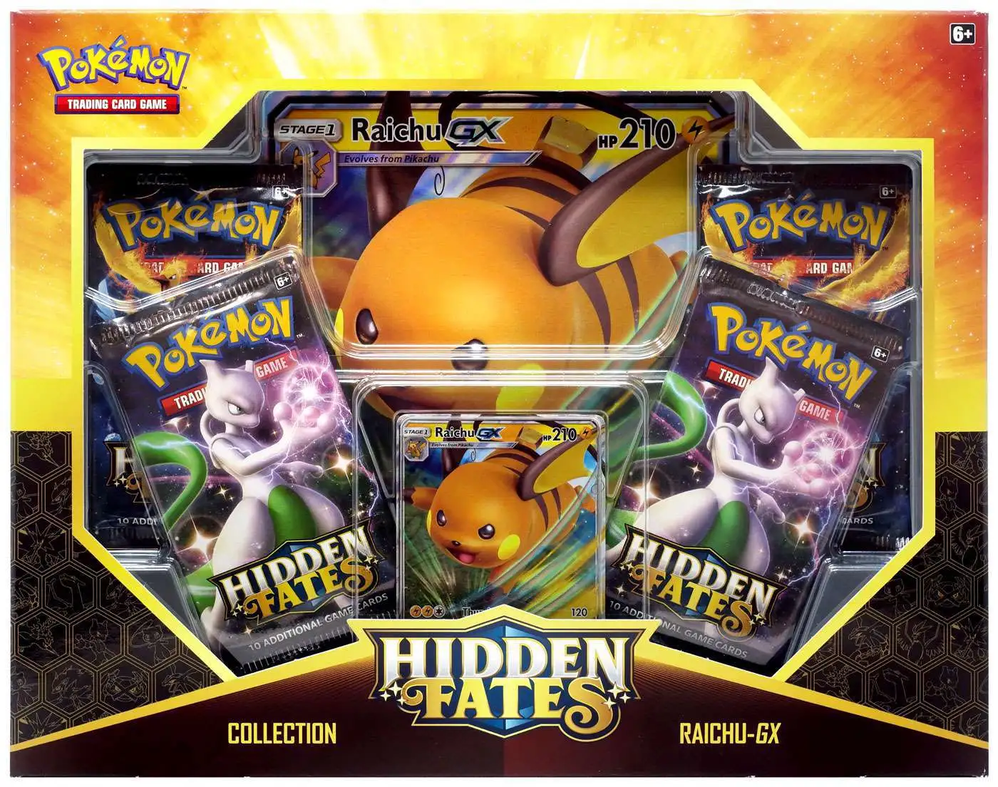 Pokemon TCG: SM11.5 Hidden Fates Gx Tin - Raichu + 1 de 3 cartas Pokémon-GX  + 4 Booster Pack : : Brinquedos e Jogos