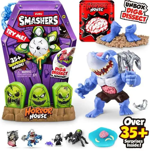 Smashers Horror House Blood Shark LARGE Mystery Pack [BLUE Spider, 35+ Surprises Inside!]