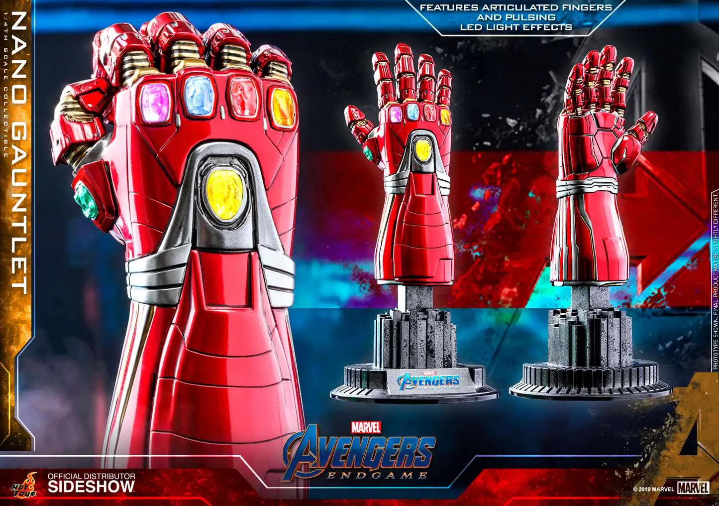 Hot Toys Nano Gauntlet Versione Hulk - Replica In Scala 1/4 Con LED, Avengers Endgame, Collezione