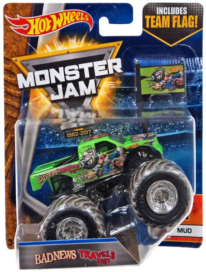 Hot Wheels Monster Jam 25 Bad News Travels Fast 164 Diecast Car 17 Mud ...