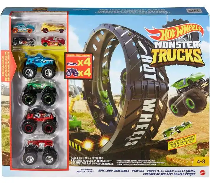  Hot Wheels Monster Truck Epic Loop Challenge Play Set with Truck  and car : Toys & Games