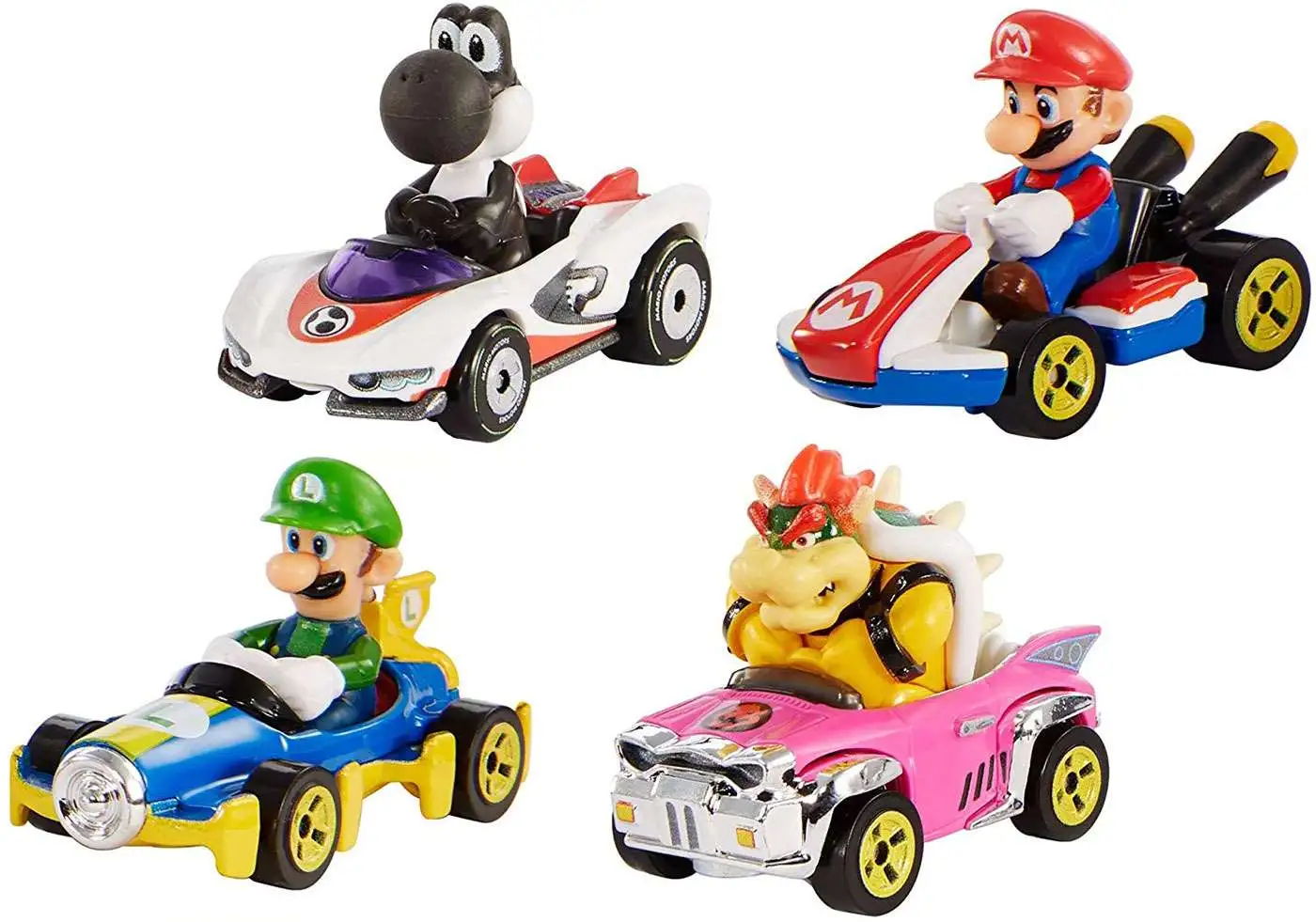 Details about   Hot Wheels Mario Kart MARIOKART 4pcs Set GLN53 Mario Luigi Bowser Black Yoshi 