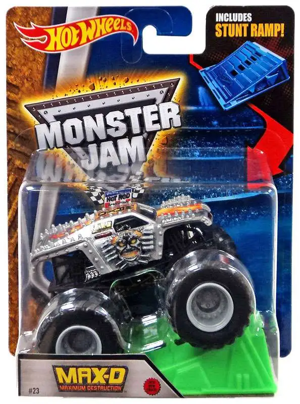 Hot Wheels Monster Jam Max-D Diecast Car [Silver, Stunt Ramp]