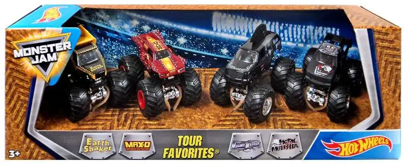 Hot Wheels Monster Jam Tour Favorites Earth Shaker, Max-D, Mohawk Warrior  Metal Mulisha 164 Diecast Car 4-Pack Mattel Toys - ToyWiz