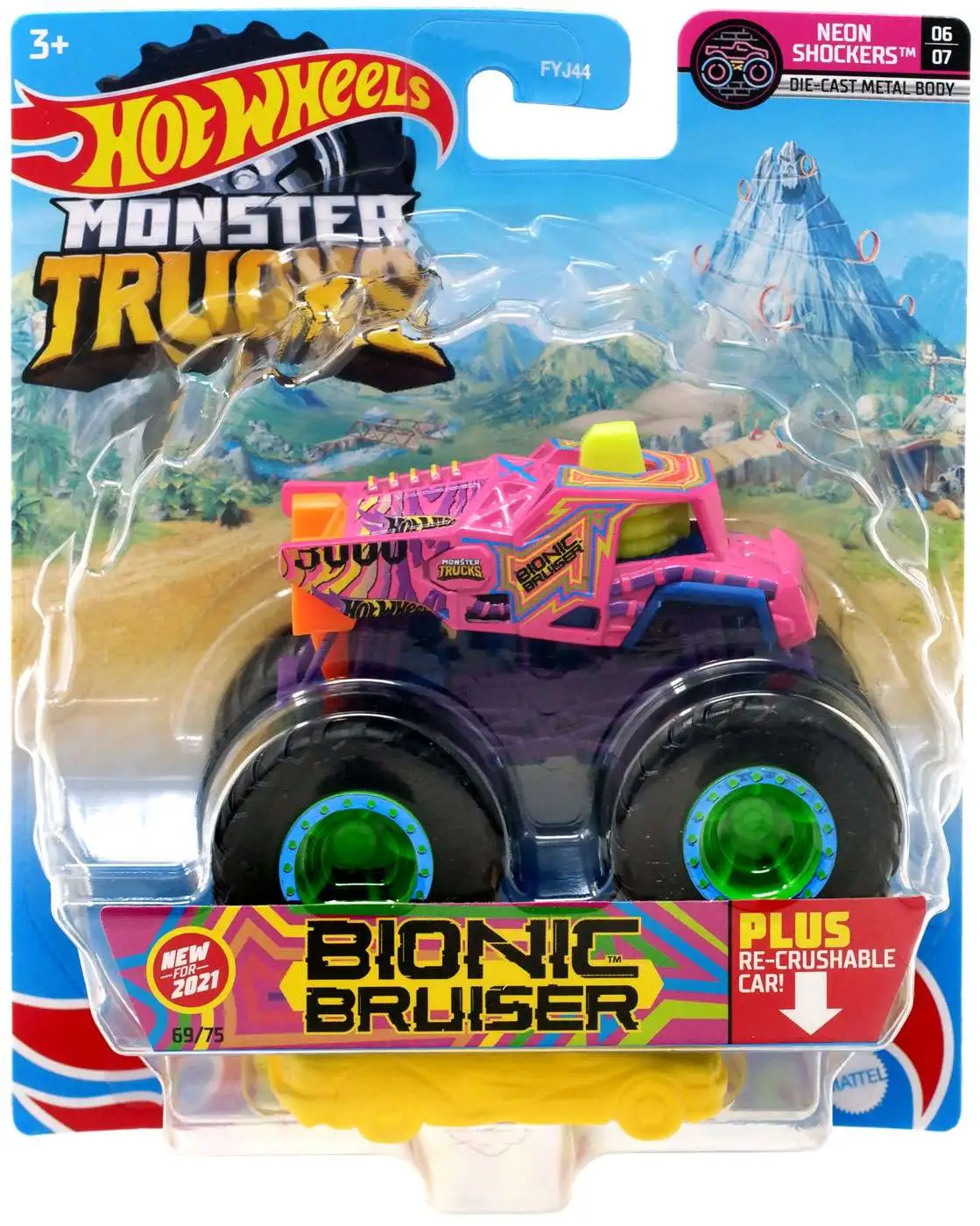 Hot Wheels Monster Trucks Neon Shockers Bionic Bruiser Diecast Car