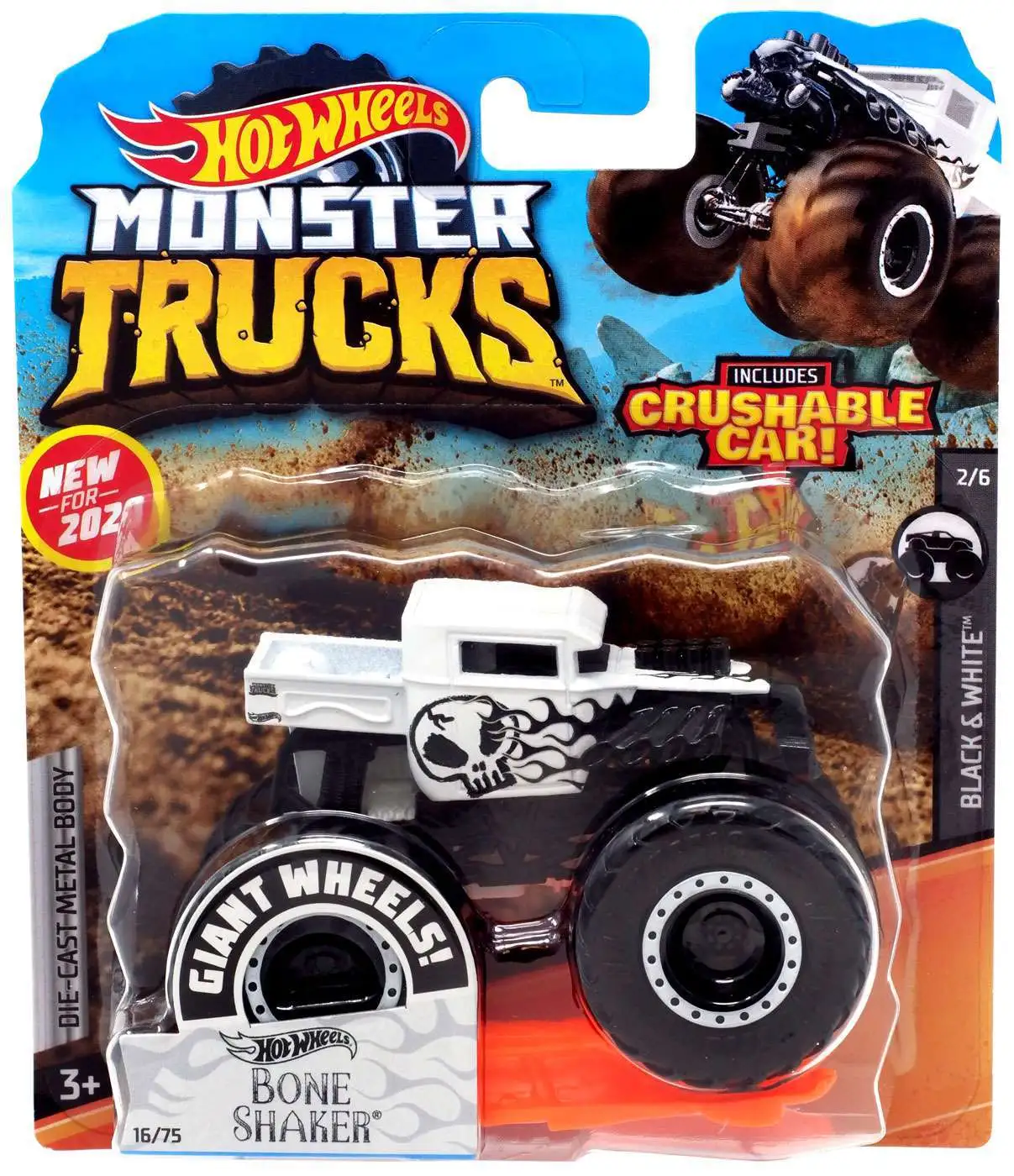 Hot Wheels Monster Trucks Bone Shaker, Giant wheels, including crushab