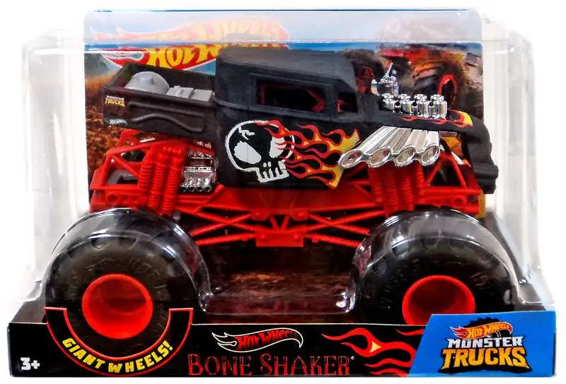  Hot Wheels Monster Trucks, Oversized Monster Truck Bone Shaker,  1:24 Scale Die-Cast Toy Truck with Giant Wheels and Cool Designs : Toys &  Games