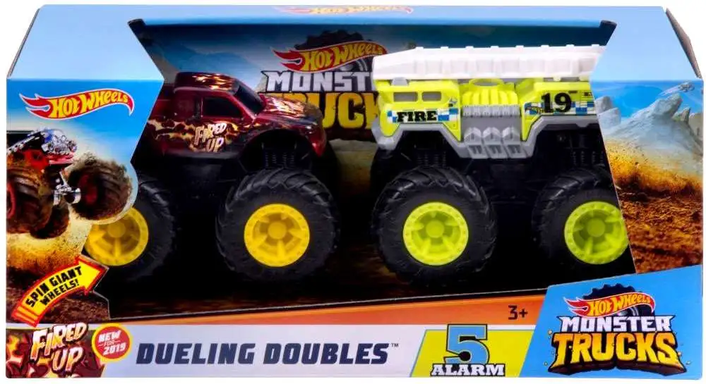 Hot Wheels Monster Trucks Rev Tredz Dueling Doubles Fired Up 5 Alarm ...