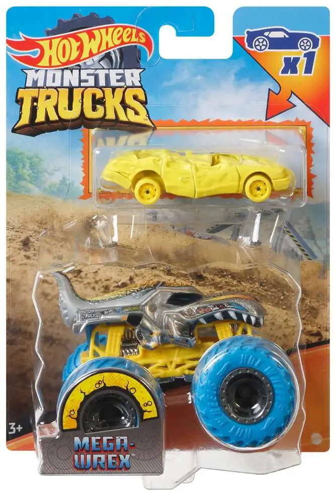 Hot Wheels Monster Trucks Mega-Wrex Black & White Includes Crushable Car 