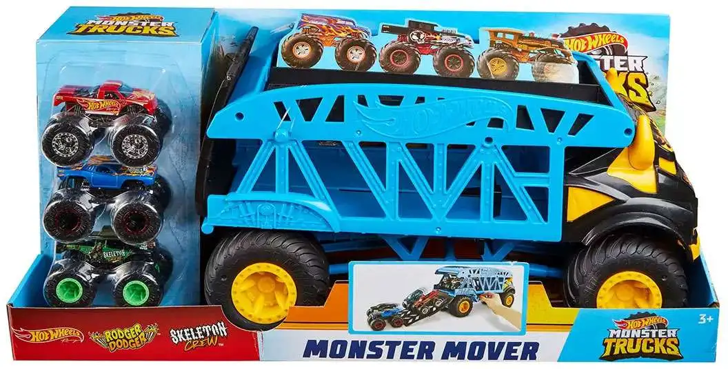 Monster Trucks Monster Mover + 3 Trucks Vehicle by Hot Wheels at